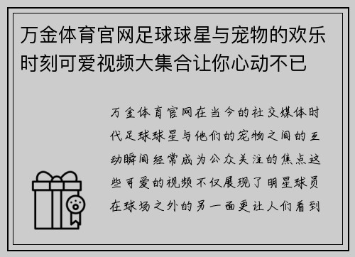 万金体育官网足球球星与宠物的欢乐时刻可爱视频大集合让你心动不已